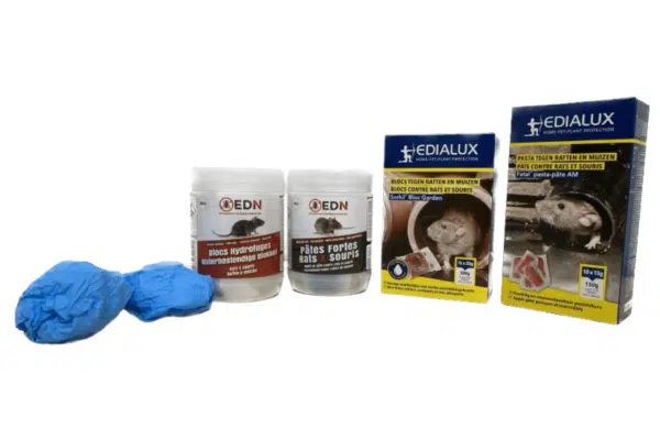 Kit 4 produits raticides, pâtes et blocs de la marque EDN et Edialux